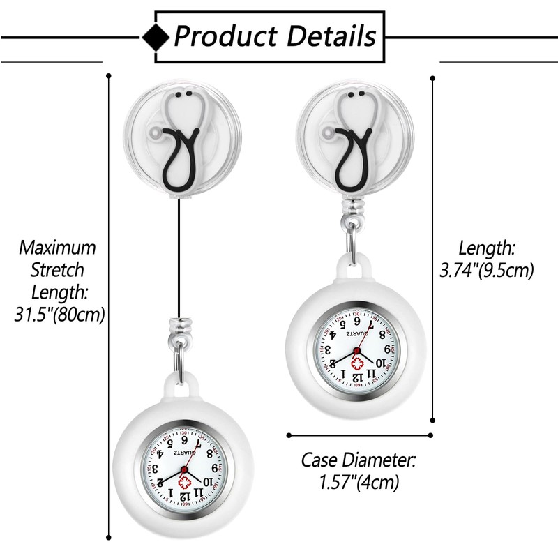 Avaner Retractable Nurse Pocket Watches: Clip-on Silicone Lapel Hanging Brooch