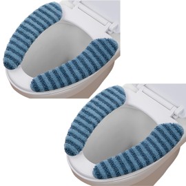 2Pairs Plush Warm Thick Padded Toilet Seat Cover Mat Non Slip Soft Toilet Seat Cushion Washable Bathroom Warmer with Self-Adhesive Tape