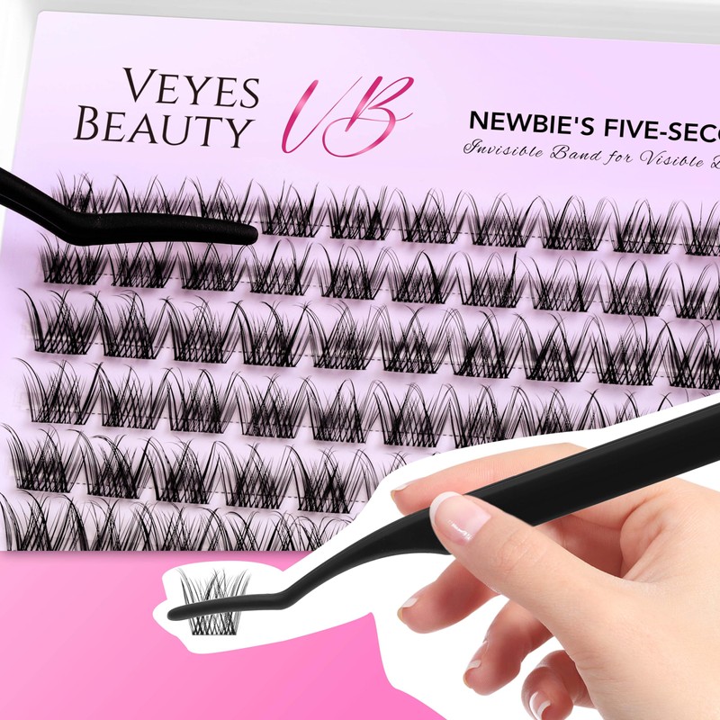 VEYESBEAUTY Lash Clusters Individual Eyelash Extensions Thin & Invisible Band