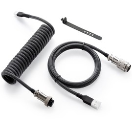 GunMjo Pro Custom Coiled USB C Cable for Gaming Keyboards, Double Sleeve Mechanical Keyboard Cable with Detachable Metal Aviator, 1.3M USB-C to USB-A, Carbon Black