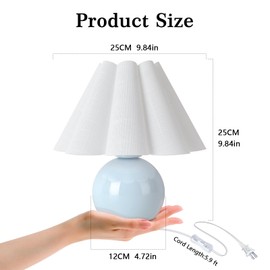 Light Blue Small Touch Control Table Lamp for Bedroom,Blue Bedside Lamps for Nightstand,Cute Mini Small Table Lamps for Small Spaces with Scalloped Shade for Kitchen Counter,Bookshelf,Living Room
