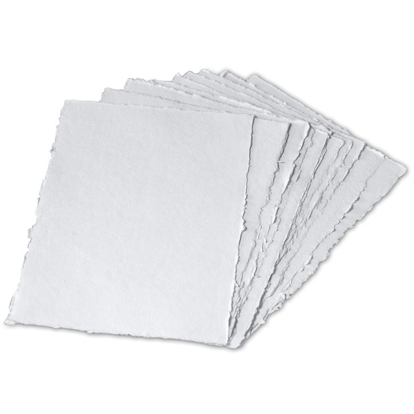 Thick Handmade Watercolor Paper with Deckle Edge - 300GSM - Premium White Cold Press Textured Mixed Media Paper Made with Recycled Cotton - 15 Loose Leaf Sheets - 23 x 30.5 cm / 9x12"