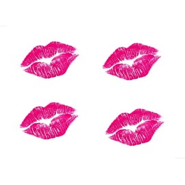 4 KISS Lips Kissing Pink Lipstick Print 5'' on Clear Vinyl Sticker Car or Mirror Decals ((4) 3''x 5'', Pink on Clear)