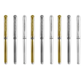 Uni Ball Assorted Colour Pack Signo Pen Broad Metallic Gel Ink UM-153 3 of each Colour - Gold Silver White (9 Pens)
