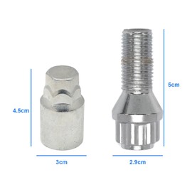 Konuooer 4 x Wheel Lock Wheel Bolts Set Rim Lock Anti-Theft Wheel Nuts Compatible with A1 A3 A4 A5 Golf Jetta Touran Seat Vivaro X3 X5 M14 x 1.5 28 mm with 1 x Key