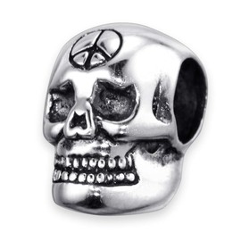 Materia Jewellery 925 Silver Beads Skull Pendant Antique Beads Skull Charms Element for European Beads Bracelet #1532, Sterling Silver Glass, No Gemstone