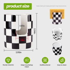 Kitchen Sink Sponge Holder, Checkered Dish Sponge Rack Ceramic Brush Holder Farmhouse Kitchen Drying Organizer, Rack for Brush, Scrubbers, Bathroom, Sink