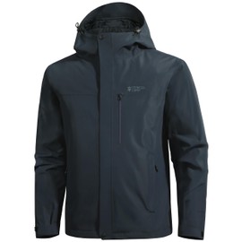 Pioneer Camp Men's Rain Jacket Waterproof Breathable Outdoor Jacket with Hood 4 Pockets, navy