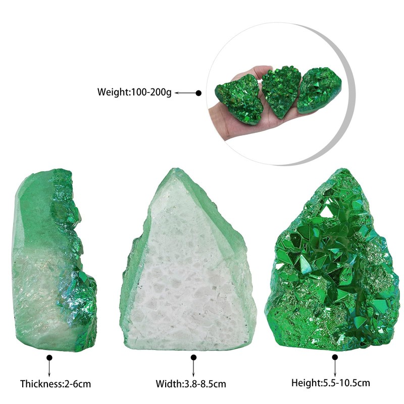 KYEYGWO Natural Irregular Green Titanium Coated Rock Crystal Mineral Cluster