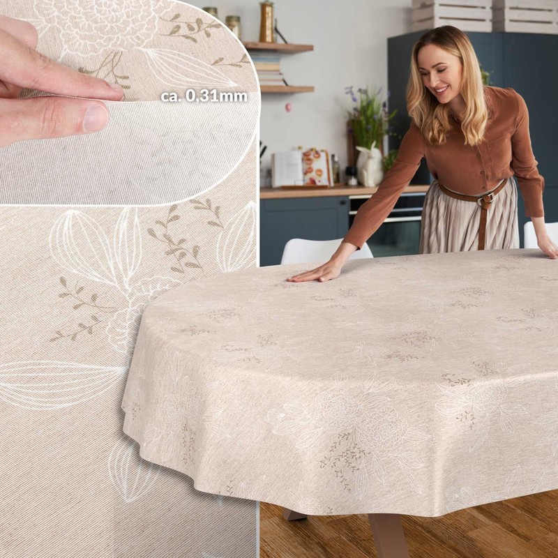 Japondi Beige Oval Fabric Tablecloth Cotton Polyester Fabric Washable Easy
