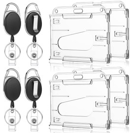 GGTTNRT Pack of 4 Card Holder ID Card Case Retractable Key Ring Card Case Hard Plastic Transparent ID Card Holder for Key Ring ID Card Holder
