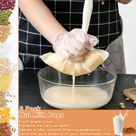 Gelapa 6 Pack Nut Milk Bag, Reusable Food Nylon Strainer Nut Bags for Straining Almond Milk Greek Yogurt, Cheese Cloth Bag for Cooking, Cold Brew Coffee Tea Juice Fine Mesh Bag - 8"x12"