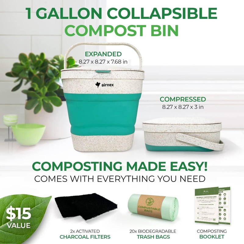 Collapsible Small Compost Bin Kitchen Counter Caddy with Lid -