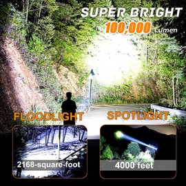 linterna led recargable de 100000 lúmenes súper brillante, linterna recargable lámpara tactical recargable Lámpara Militar impermeable IP65, 5 modos linternas LED portátiles