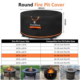 Fire Pit Cover Round 48 Inch [2025 Upgraded 1000D Heavy Duty Fabric] for 46”- 48” Fire Pit/Table, Waterproof Tear & Fade Resistant Firepit Cover with Buckle, Drawstring, Air Vent (48”D x 24”H, Black)