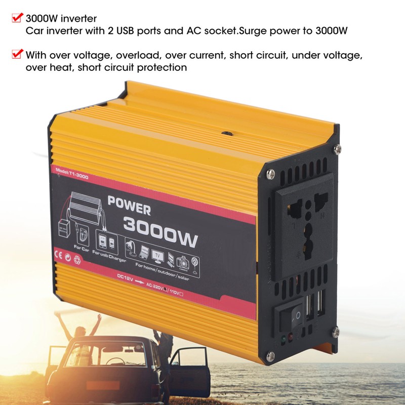 Car Inverter 3000W Dual USB Auto Power Converter Modified Sine