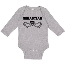 TATY Kids Hockey Sebastian Long Sleeve Baby Infant One Piece Bodysuit 12 Months Heather Grey
