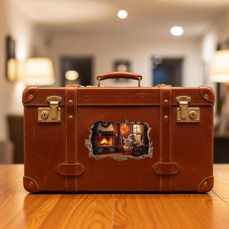 Mouse Wall Decal, 3D Christmas Fireplace Scene Wall Decal, Cozy