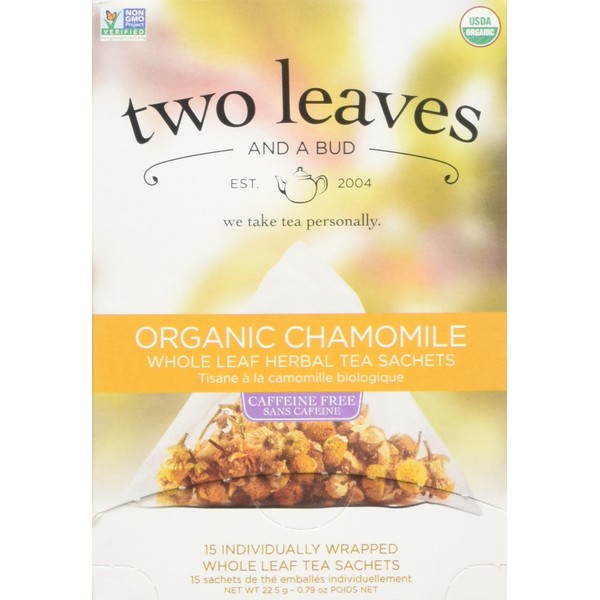 Two Leaves and a Bud Organic Chamomile Herbal Tea, Tea Bags, 15-Count Box