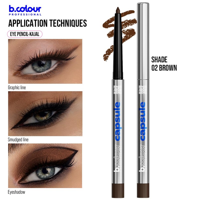 B.COLOUR PROFESSIONAL 02 Automatic Eye Pencil Brown Gel 24h Waterproof,