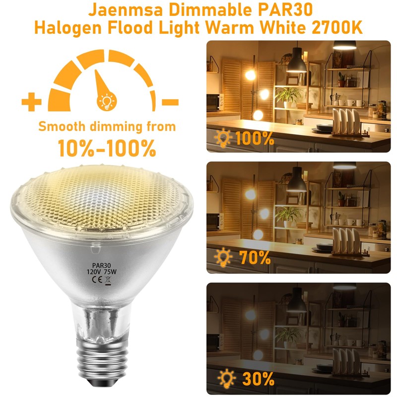 Jaenmsa 75W Par30 Halogen Flood Light Bulbs 120V,Par30 Long Neck
