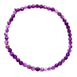 Taddart Minerals - Purple bracelet made from natural gemstone amethyst with faceted 4 mm balls strung on elastic nylon thread - handmade, amethyst, Amethyst