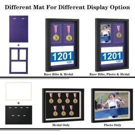 Shadow Box for Medals, Race Bibs, and Photos Display - 7 Medal Display Case - Large Medal Display Picture Frame for Marathon Runner, Race Winner, Military Awards, Triathlons & All Sports (Black, A3)