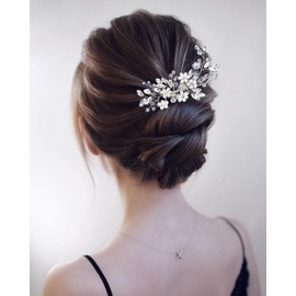 Bestshoot Bridal Hair Accessories, Wedding Hair Comb with Crystal Rhinestone, Alloy Wire, Crystal Rhinestone and Faux Pearl, Hair Pieces for Girls, Women, Bridal, Bridesmaid.. (Silver)