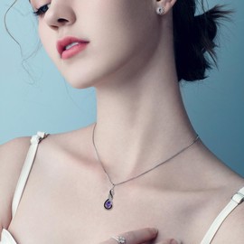 Raymard Two Tone Infinity Necklace for Womens, 925 Sterling Silver Black and White Pendant, Teardrop Bithstone Jewelry for Women-created amethyst