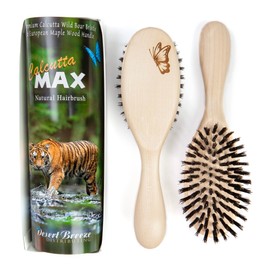 Calcutta Max – 100% Pure Calcutta Extra Stiff Wild Boar Bristle Hair Brush – Premium Natural Hairbrush for Women with Thick Hair – Light Maple Wood Handle – Made in Europe