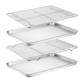 Baking Sheet with Rack Set, Yododo Set of 4 (2 Sheets + 2 Racks), Stainless Steel Cookie Sheet Baking Pan Tray with Cooling Rack, Non Toxic & Heavy Duty & Easy Clean - Size of 17½ inch