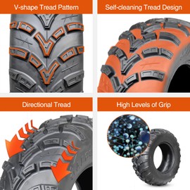 HALBERD 6PR ATV/UTV Rear Tires, 25x10-12 All Terrain 15mm Tread Depth 25x10x12 Trail Sand Off-Road Tires, Pack of 1