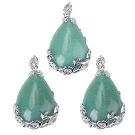 SPUNKYCHARMS Whole 3 PCS Natural Green Aventurine Quartz Crystal Healing Pendant Teardrop Quartz Chakra Reiki Stones Bulk for DIY Necklace Jewelry Making, Pink