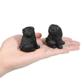 mookaitedecor Black Obsidian Crystal Dog Ornament Black Pug Dog Figurine, Sitting Pug Gift Healing Crystal Dog Gift for Dog Lovers Carved Crystal Animal Sculpture Puppy Statue Cute Room Decor