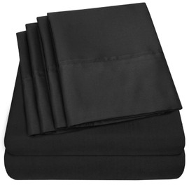 Sweet Home Collection 6 Piece 1500 Supreme Collection Brushed Microfiber Deep Pocket Sheet Set-2 Extra Pillow Cases, Great Value, Rv Short Queen, Black