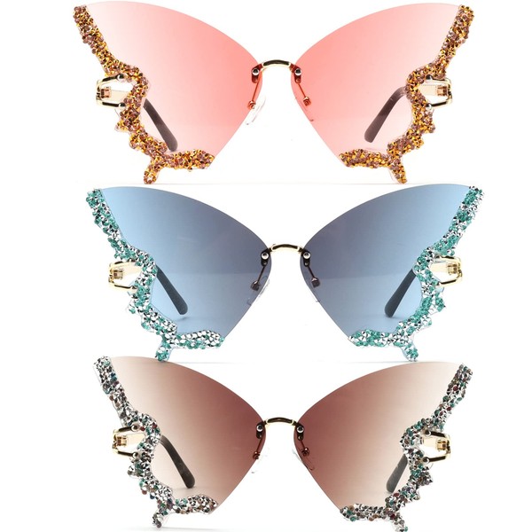 mincl Women Butterfly Cat Eye Sunglasses Fashion Shiny Bling Diamond