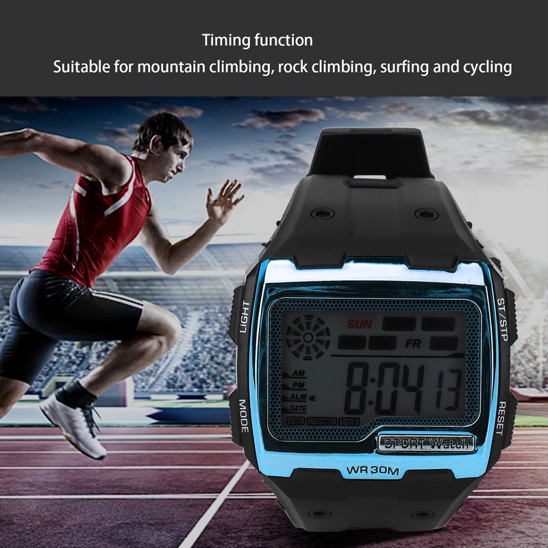 Digital Sports Watch Large Dial Night Light Waterproof Dual Time