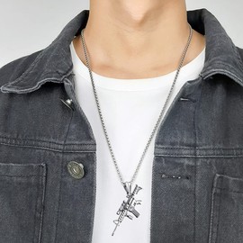 Liitata 2 Pcs Gun Necklace Army Rifle Pendant Necklace Military Weapon Necklace Gothic Rock Punk Chain Necklace for Men - Gold Silver Style 1