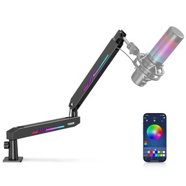 TONOR RGB Gaming Mic Arm, Low Profile Microphone Boom Arm with controllable RGB Light, Mic Stand with Cable Management, 3/8", 5/8" and 1/4", Adapter, Perfect for Streaming, Studio, T90LP