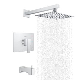 KENES Polished Chrome Tub and Shower Trim Kit, Shower Faucet with 8-Inch Rain Shower Head, Modern Single-Spray Shower Faucet Set, KE-6024A-5 (Shower Valve Included)