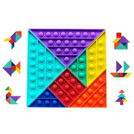 7-PC Push Pop It Fidget Toy Set | Big Rainbow Bubble Pop Tangram Puzzle | 2 in 1 Sensory Toy Pack | Stress and Anxiety Reliever | For Autism Special Needs | Educational Montessori Material/School Supplies | Interactive Brain Teaser Game | Gift for Toddle