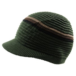 RW Knitted Cotton Rasta Skully Beanie Visor (Olive/Khaki)