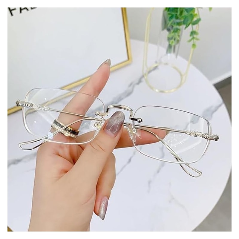 88flix Clear Megane, Blue Light Cut, Non-Degree, Square, Borderless, Rimless,
