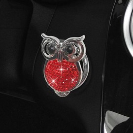 Bling Owl Car Engine Start Stop Button Cover, Crystal Rhinestone Auto Push to Start Protective Decal, Diamond Anti-Scratch Auto Ignition Ring Sticker, Car Interior Decorative Accessories (Red)