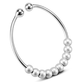 UICCVOKK 925 Women's Rings Women's Anxiety Ring, Adjustable Bead Adjustable Spinner Worry Jewellery Anti Stress Ring Gift, Silver 925 Women's Anxiety Rings, Jewellery Gifts Women