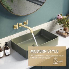 CHALIRS Brass Wall Mount Bathroom Faucet,Brushed Gold Wall Mounted Vessel Sink Faucet with Dual Lever Handles,Widespread 3 Holes Wall Faucet for Vanity Lavatory Sink,Rough in Valve