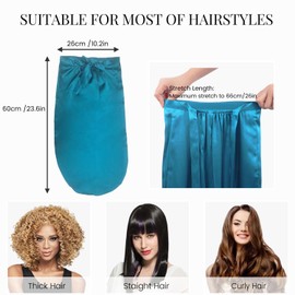 FATEGEART 19 Momme 100% Pure Mulberry Silk Cap for Sleeping Women,Adjustable Long Silk Bonnet for Curly Hair-Night Cap with Elastic (PeacockBlue)