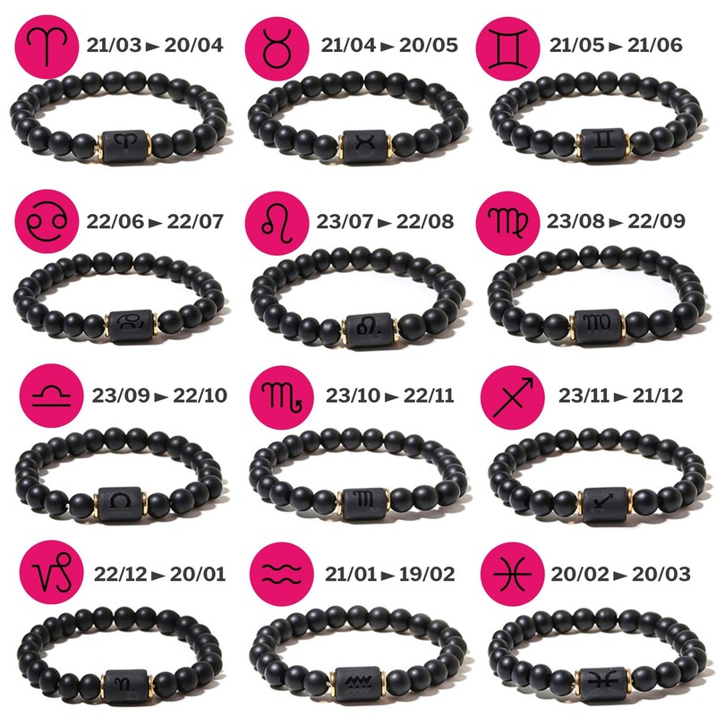 ZENSE - Zodiac Black Onyx Bead Stretch Bracelet for Men,