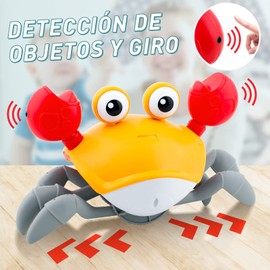 BTOOTB Juguete de Cangrejo de Arrastre, Cangrejo de Arrastre sensorial con música y Luces, Juguete Interactivo para Evitar obstáculos automáticos, Regalo Divertido para niños (Naranja)