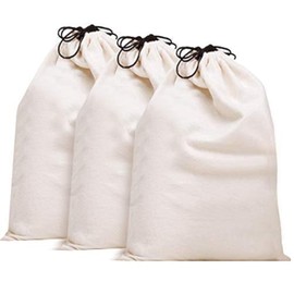 MISSLO Set of 3 Cotton Breathable Dust-Proof Drawstring Storage Pouch Multi-Functional Bag，Beige (Pack 3 L)